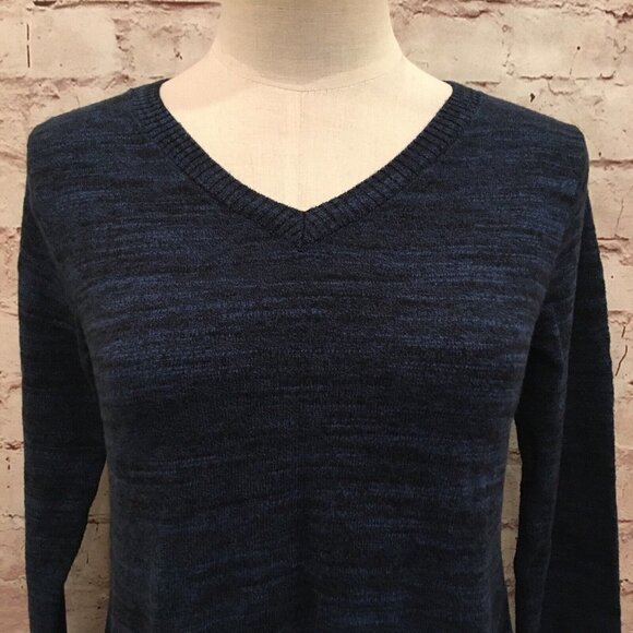 LOGO Lori Goldstein Womens XXS Tunic Sweater V-Neck Pockets Dark Blue Heather - Picture 2 of 4